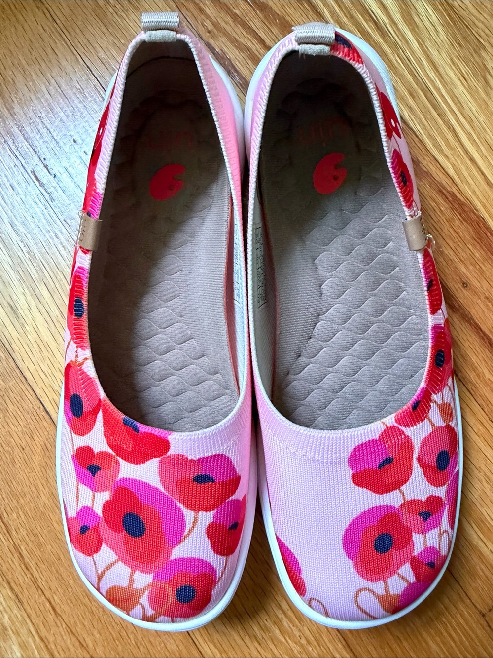 UIN Women's Knitted Ballet Flats Valencia Hibiscus Poppy Art Painted Slip-on 6.5